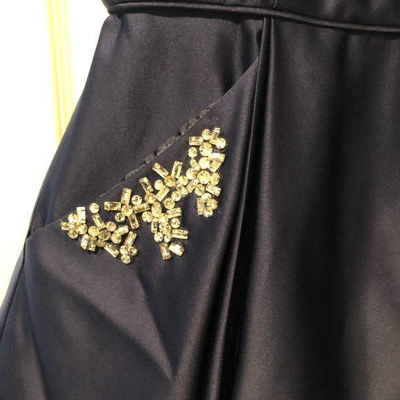 Navy Blue Romper/Jumper with Rhinestone Pockets - Picture 2 of 4